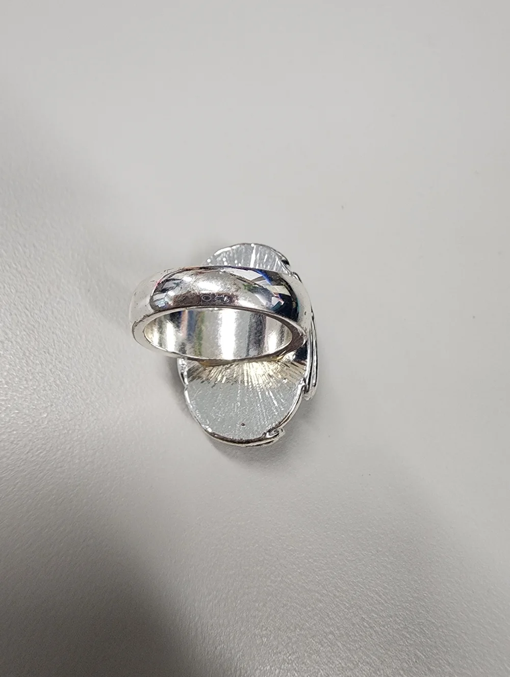 Large Oval Black Acrylic Resin Statement Ring Silver-Tone Wide Metal Band Sz 6.5